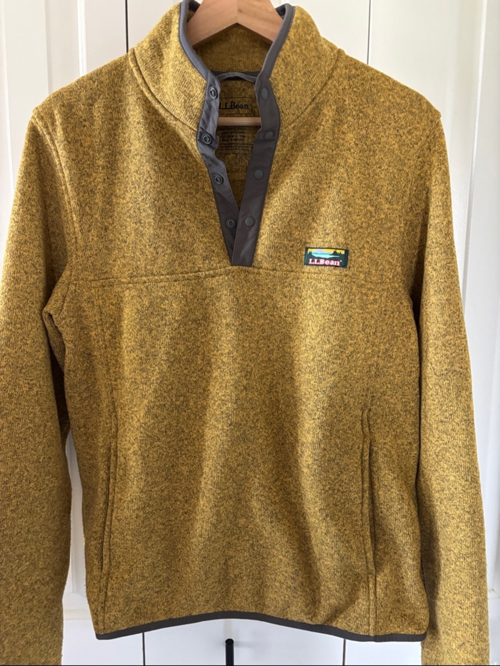 L L‎ Bean Mustard Sweater Sweatshirt Fleece Quarter Mens Small hiking Cabincore